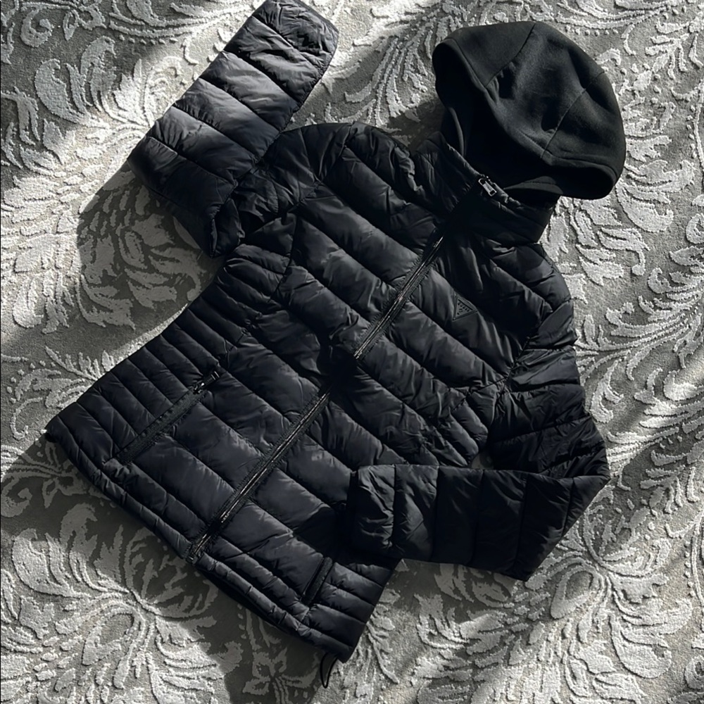 Black Puffer Jacket with Hood Size Women XS